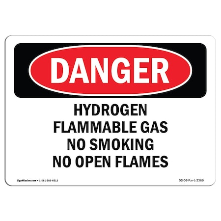 Signmission OSHA Sign, 10" H, 14" W, Aluminum, Hydrogen Flammable Gas No Smoking No Open Flames, Landscape OS-DS-A-1014-L-2369